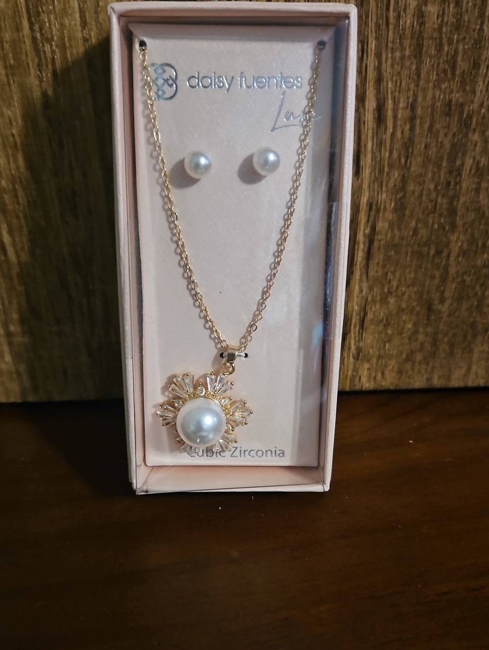 Daisy Fuentes White Pearl Sunburst Pendant Necklace with Gold Chain